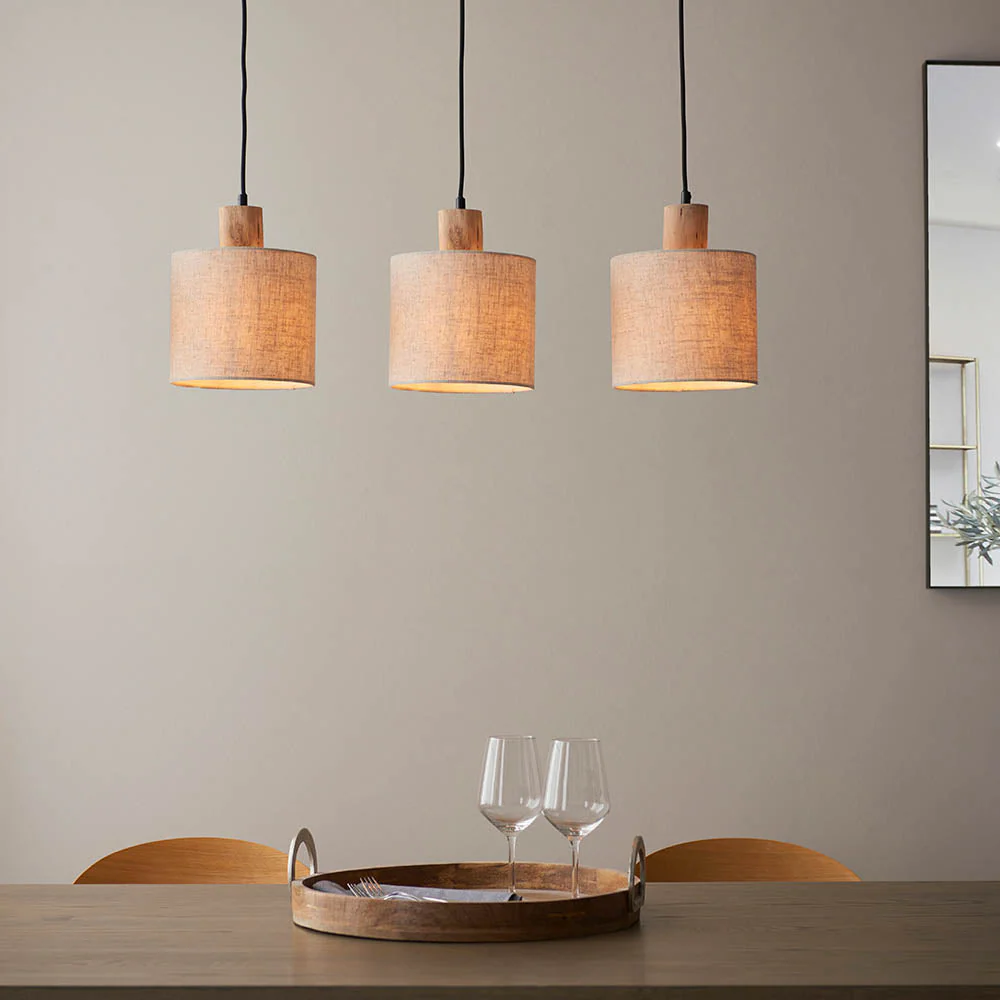 Durban 3lt Linear Pendant - Natural Linen & Wood - Image 3