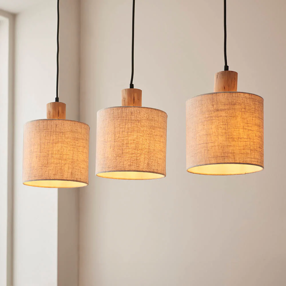 Durban 3lt Linear Pendant - Natural Linen & Wood - Image 4