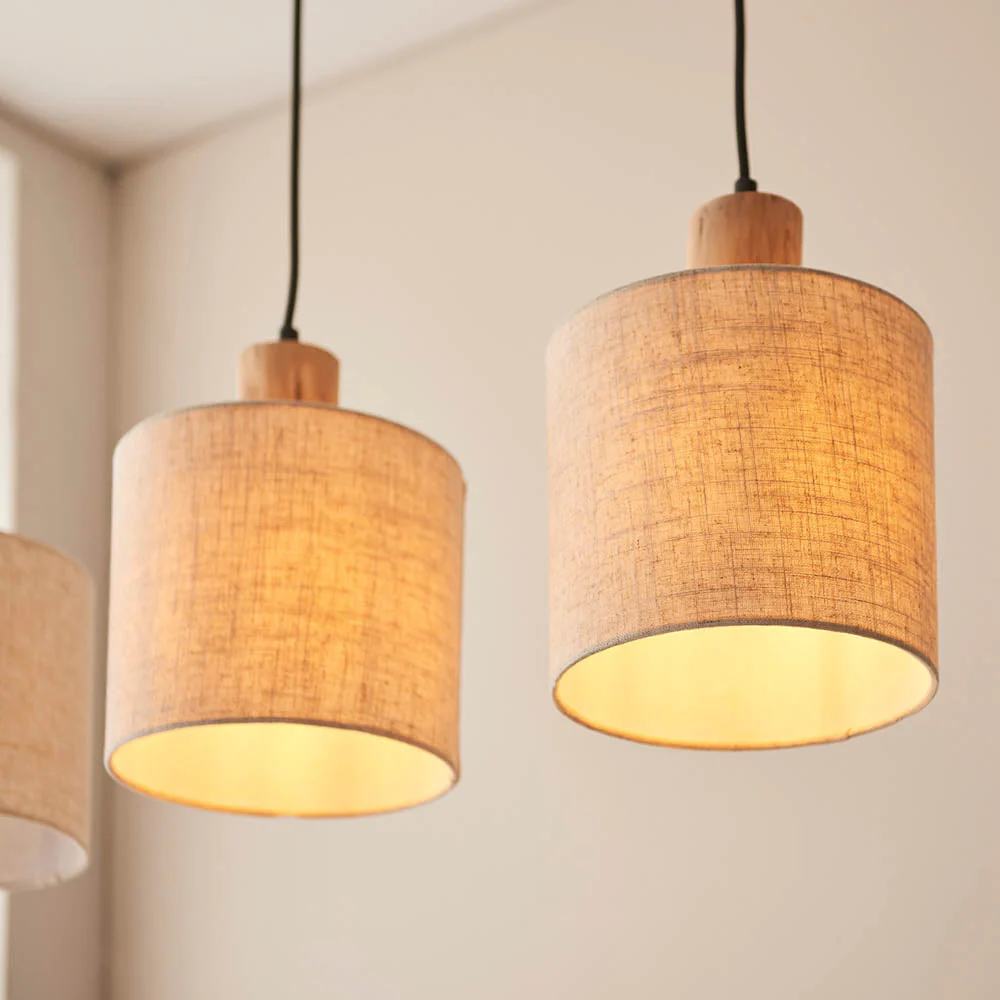 Durban 3lt Linear Pendant - Natural Linen & Wood - Image 5