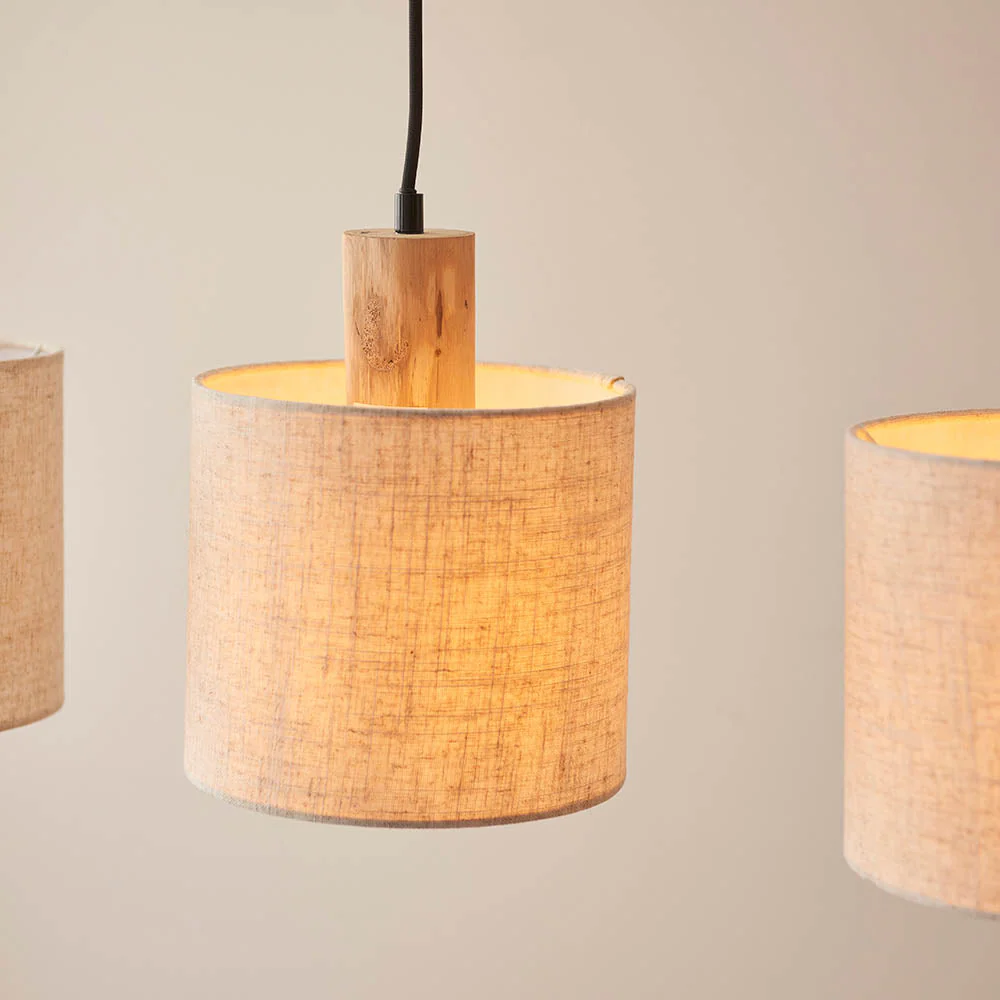 Durban 3lt Linear Pendant - Natural Linen & Wood - Image 6