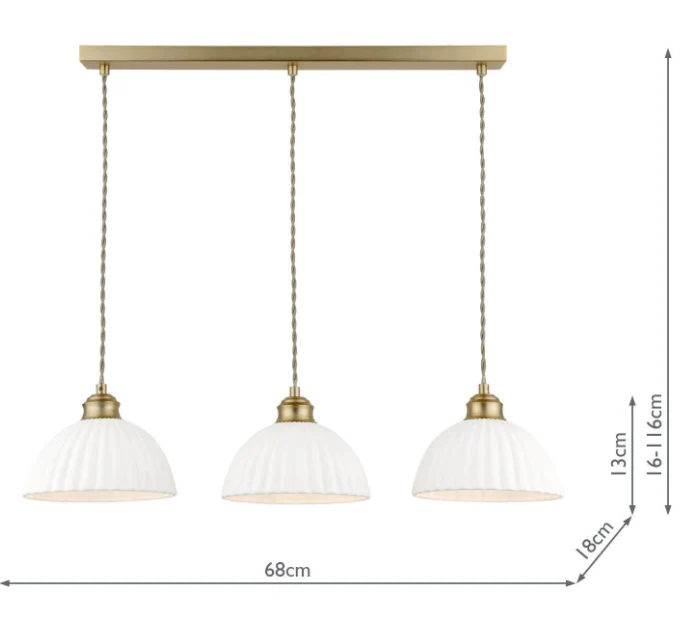 Durford 3 Light Bar Pendant Matt Antique Brass and White Ceramic - Image 4
