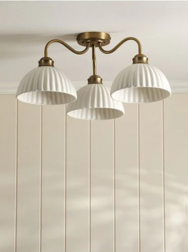 Durford 3/5 Light Semi-Flush Matt Antique Brass and White Ceramic - Image 3