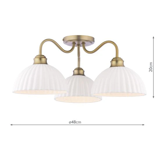 Durford 3/5 Light Semi-Flush Matt Antique Brass and White Ceramic - Image 4