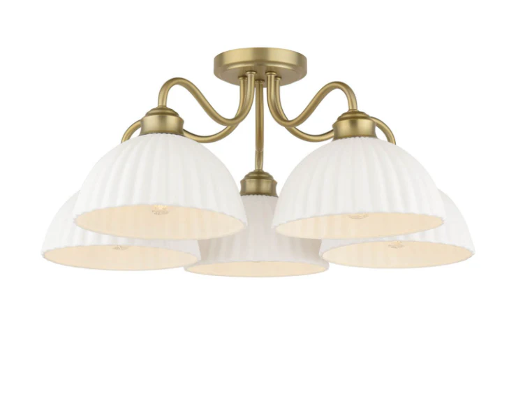 Durford 3/5 Light Semi-Flush Matt Antique Brass and White Ceramic - Image 5