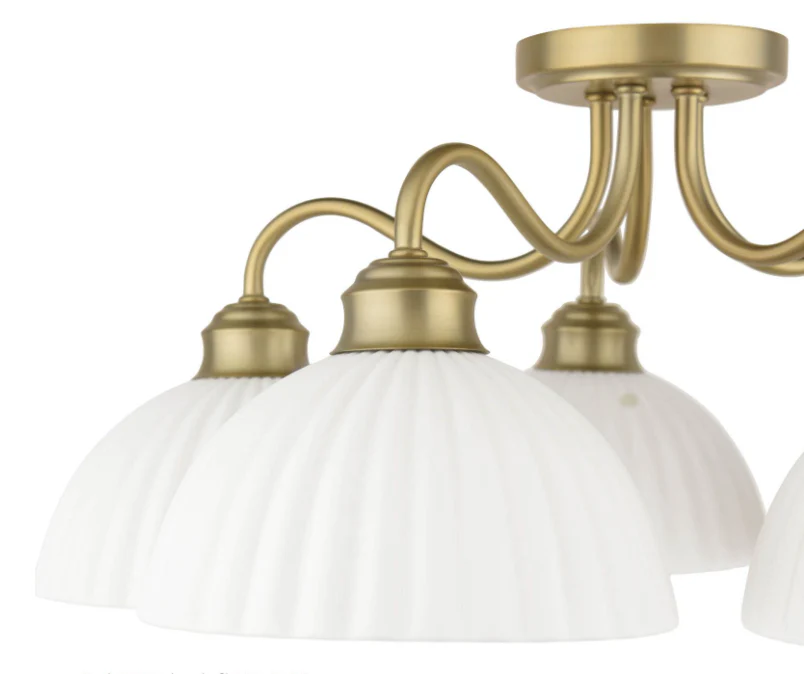 Durford 3/5 Light Semi-Flush Matt Antique Brass and White Ceramic - Image 6