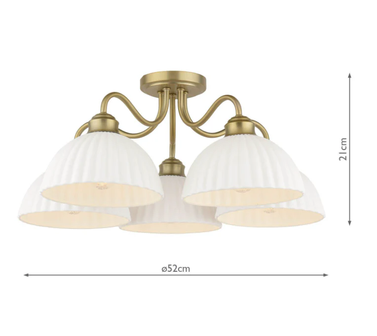 Durford 3/5 Light Semi-Flush Matt Antique Brass and White Ceramic - Image 8