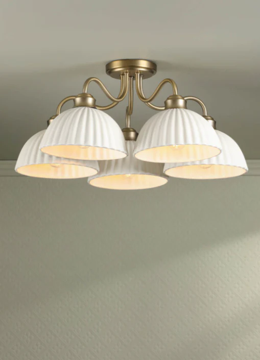 Durford 3/5 Light Semi-Flush Matt Antique Brass and White Ceramic - Image 9