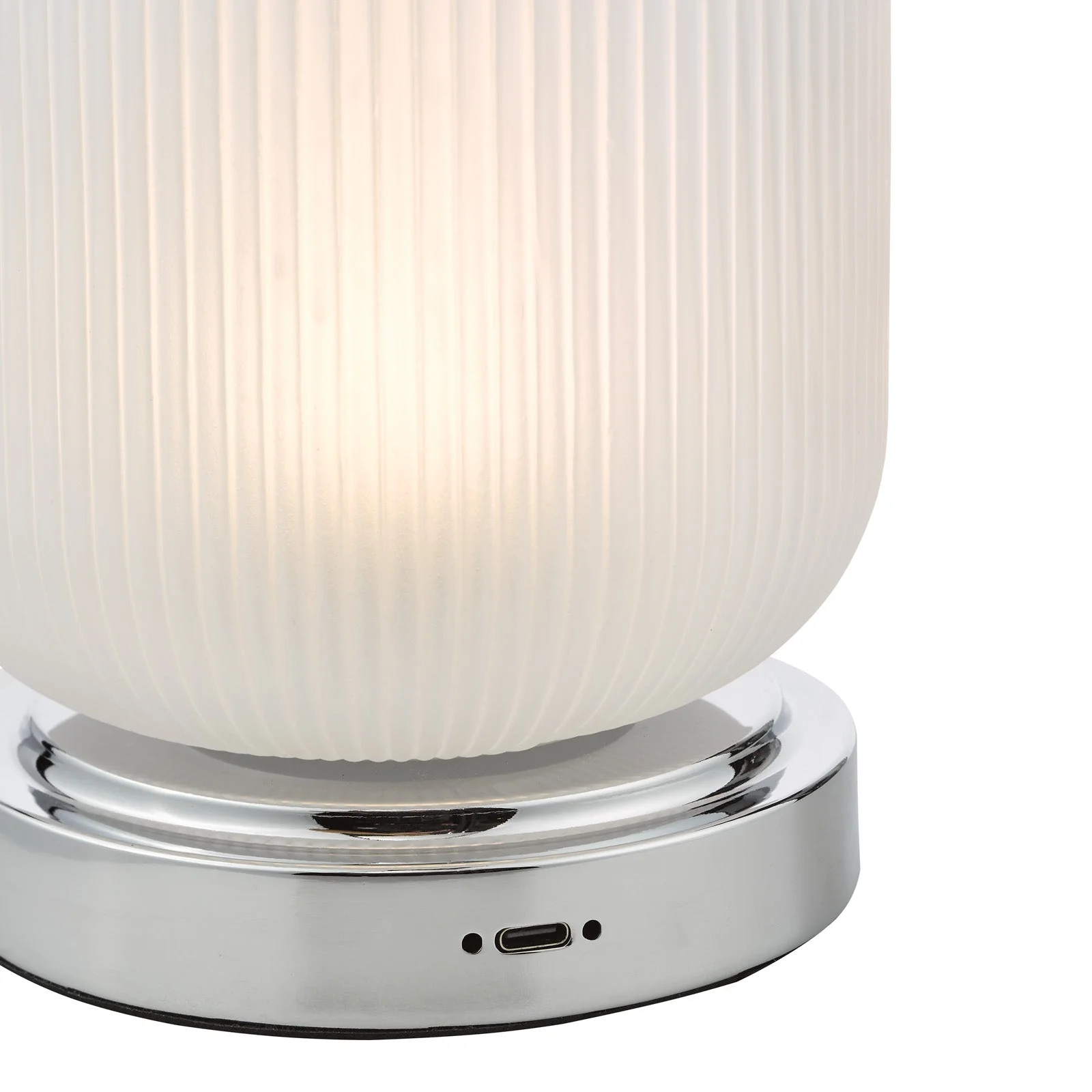 Echo Rechargeable Table Lamp Polished Chrome and Ribbed Glass Integrated LED - Image 5