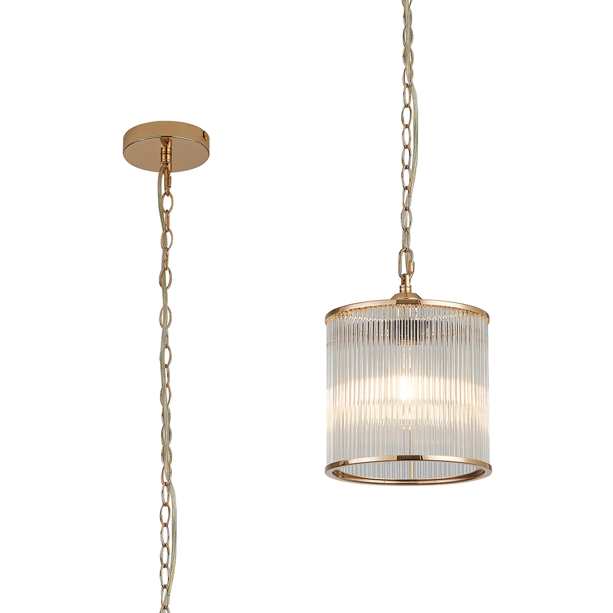 Eden Chain Single Pendant With Glass Rod Shade, 1 x E27- Various Finishes - Image 11