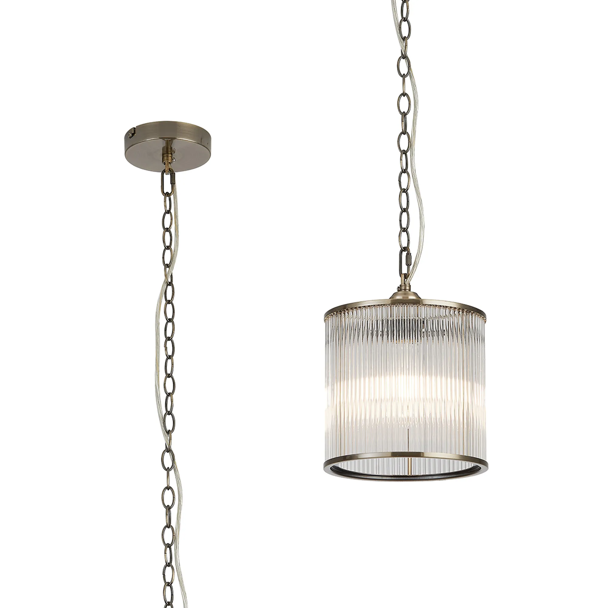 Eden Chain Single Pendant With Glass Rod Shade, 1 x E27- Various Finishes - Image 14