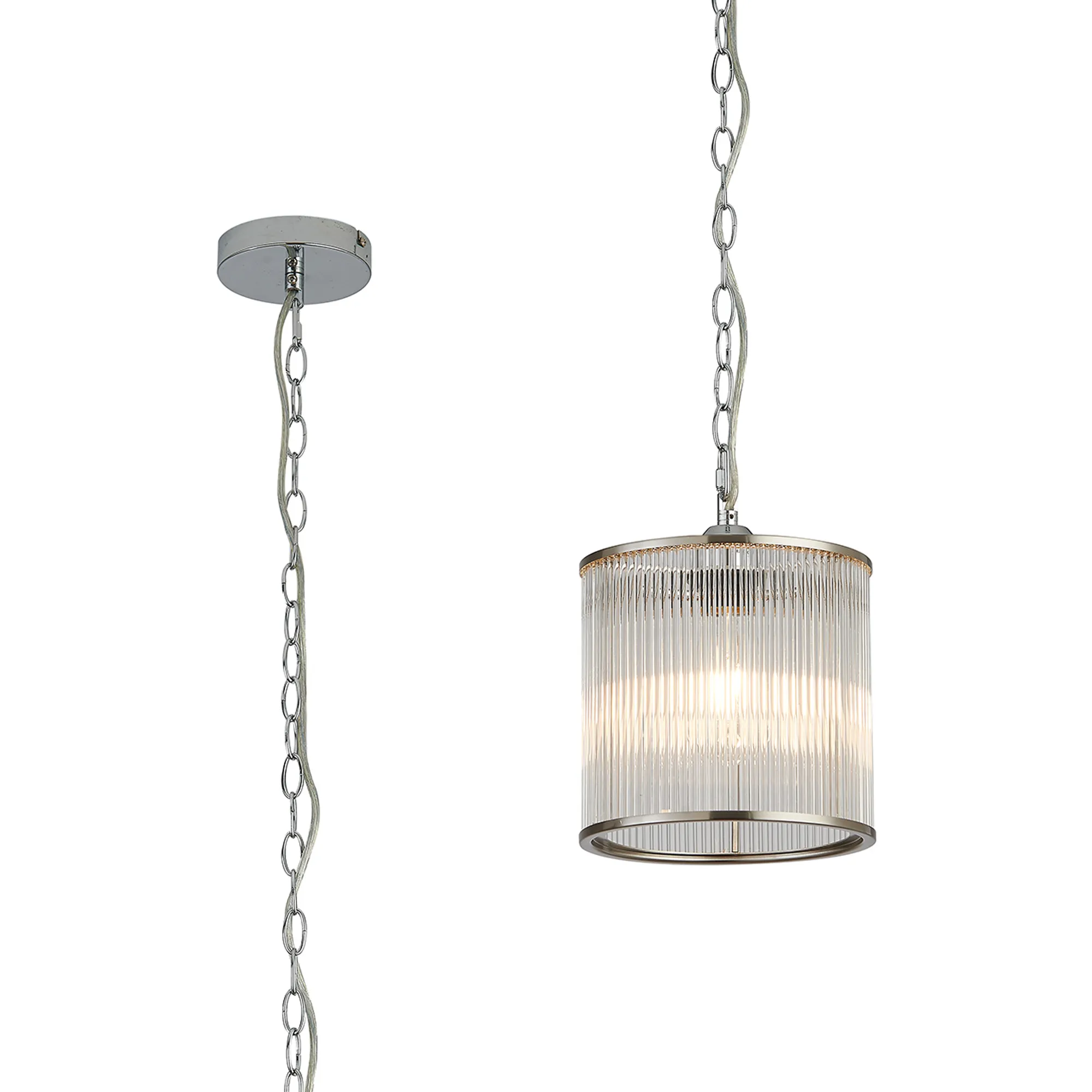 Eden Chain Single Pendant With Glass Rod Shade, 1 x E27- Various Finishes - Image 2