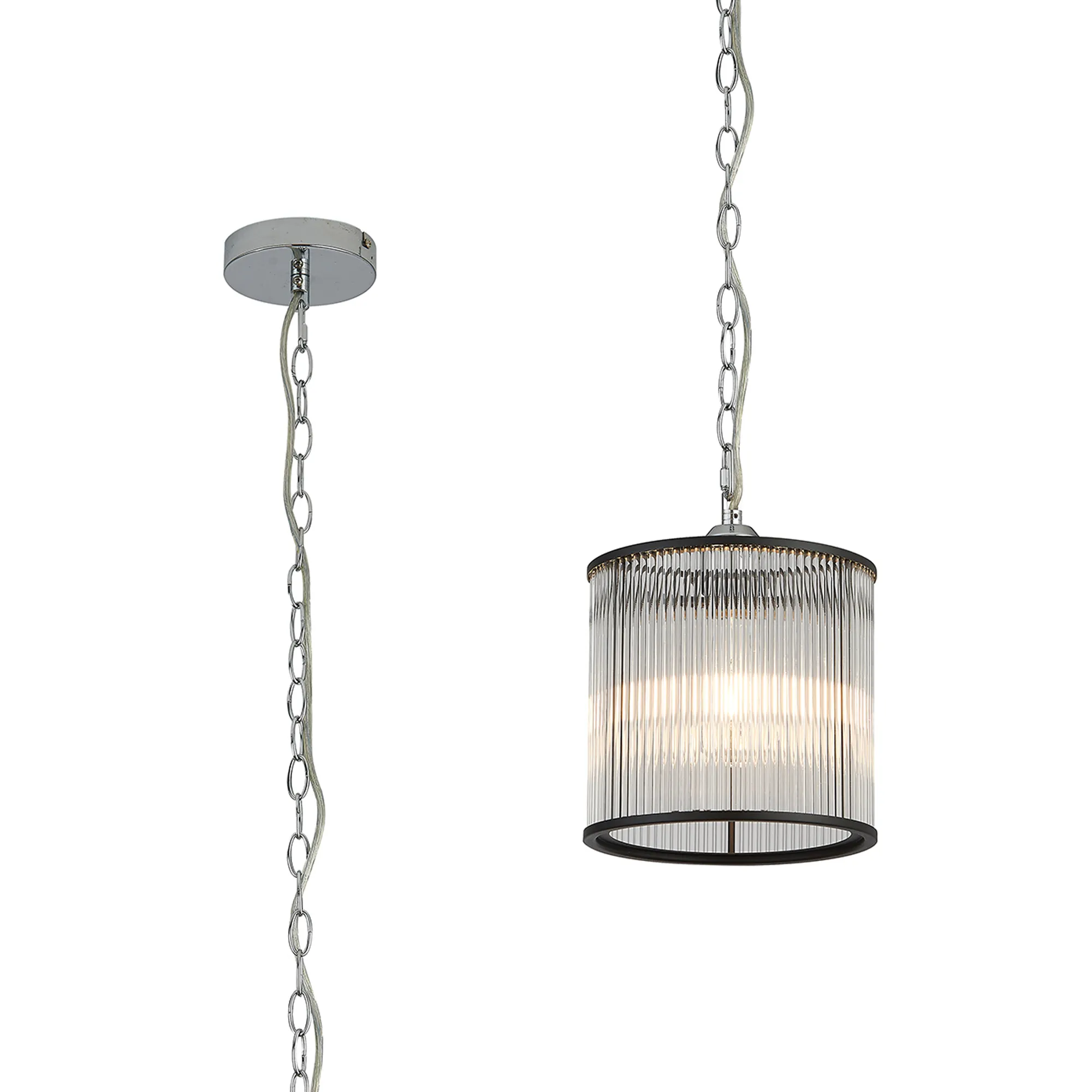 Eden Chain Single Pendant With Glass Rod Shade, 1 x E27- Various Finishes - Image 5