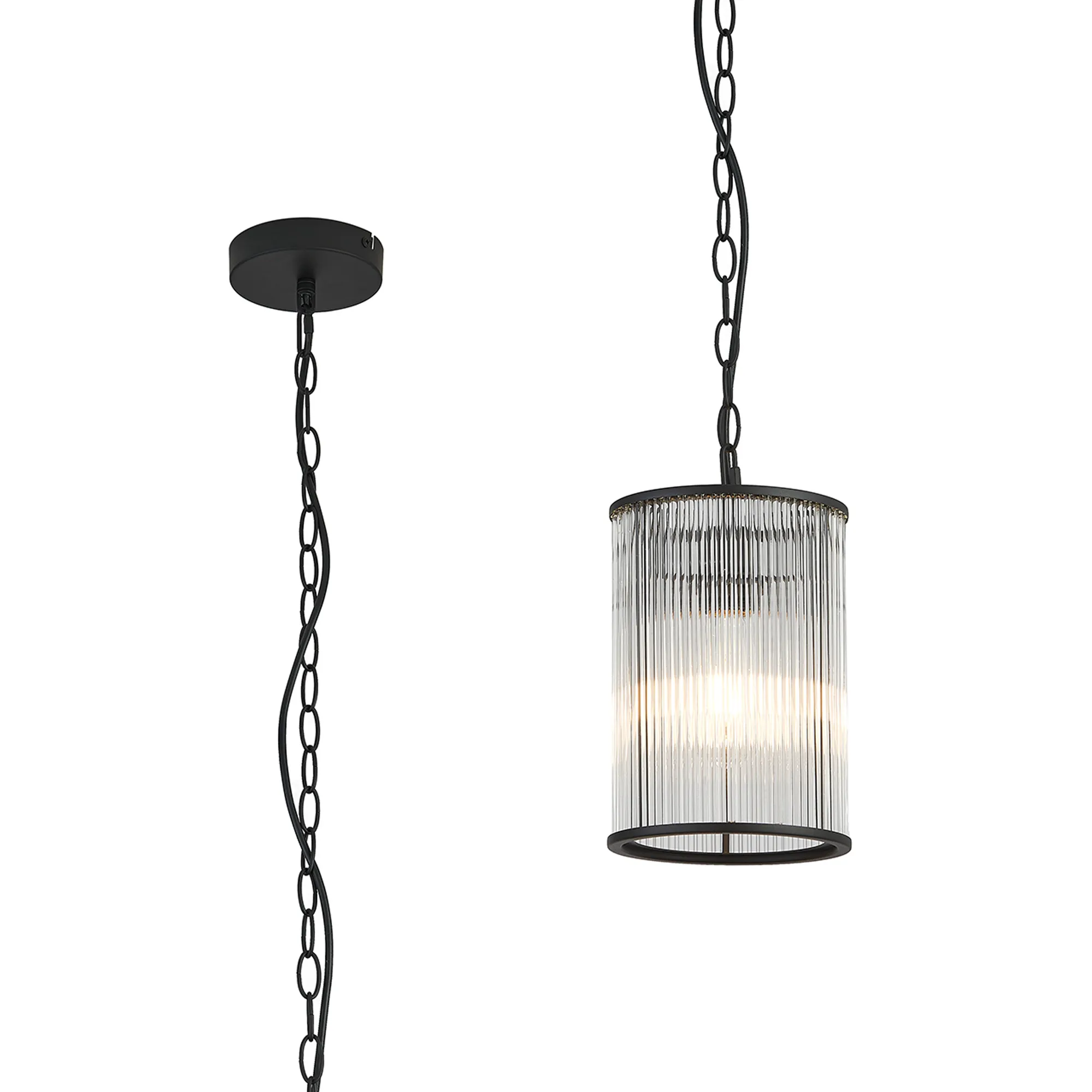 Eden Chain Single Pendant With Glass Rod Shade, 1 x E27- Various Finishes - Image 7