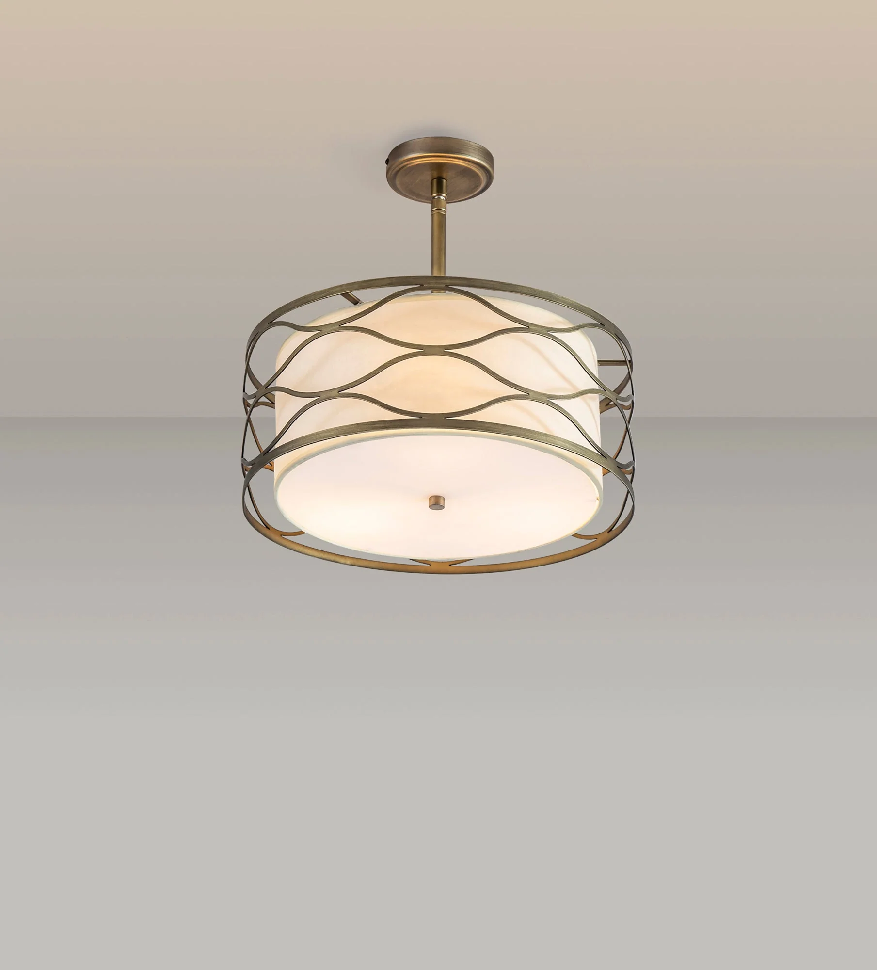 Edgerton Centre Ceiling Light 3/5Lt - Aged Gold & Cream Fabric Shade - Image 2