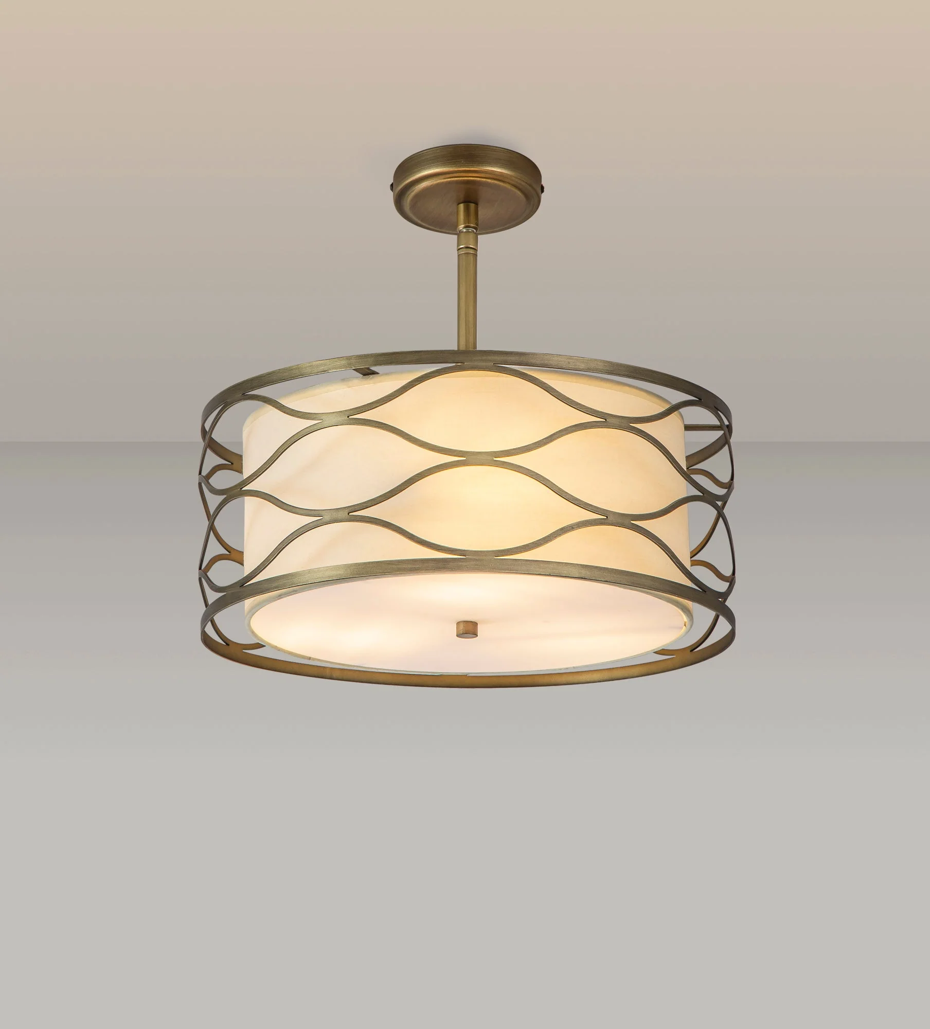 Edgerton Centre Ceiling Light 3/5Lt - Aged Gold & Cream Fabric Shade - Image 9
