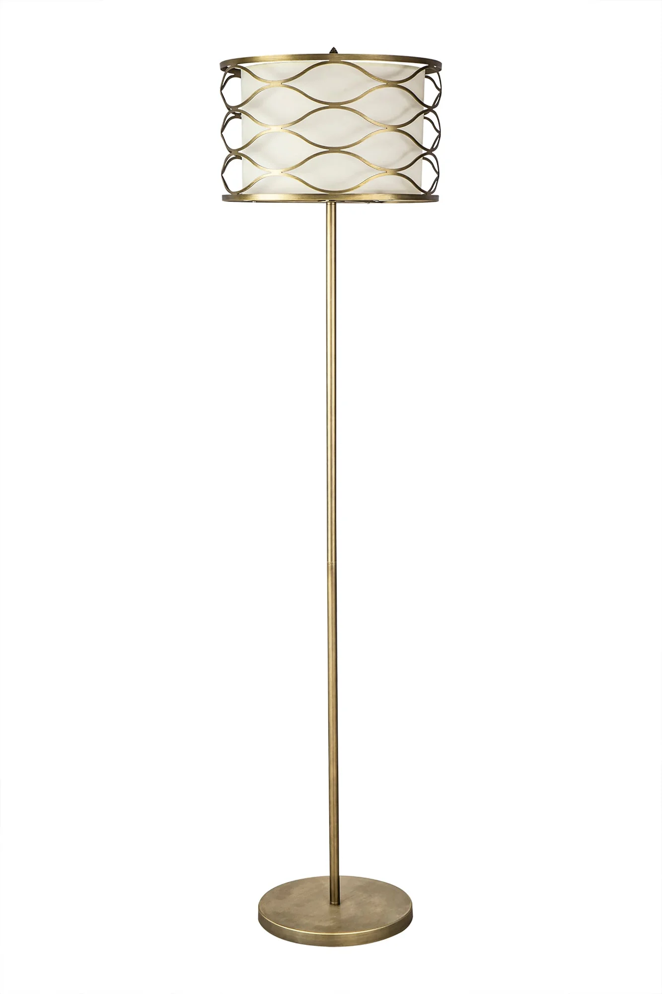 Edgerton Floor Lamp 3 Light E14 Aged Gold & Cream Fabric Shade