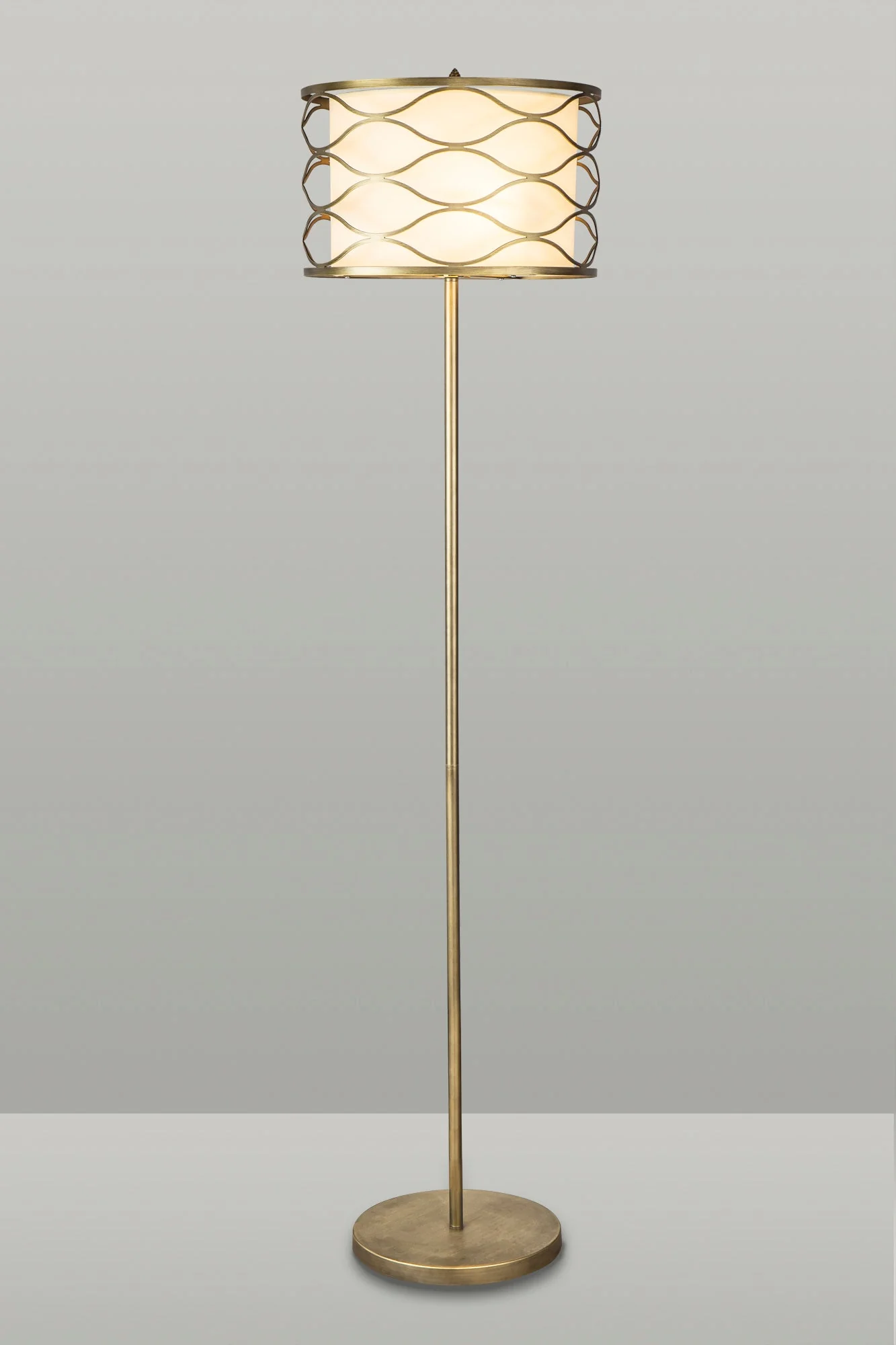 Edgerton Floor Lamp 3 Light E14 Aged Gold & Cream Fabric Shade - Image 2