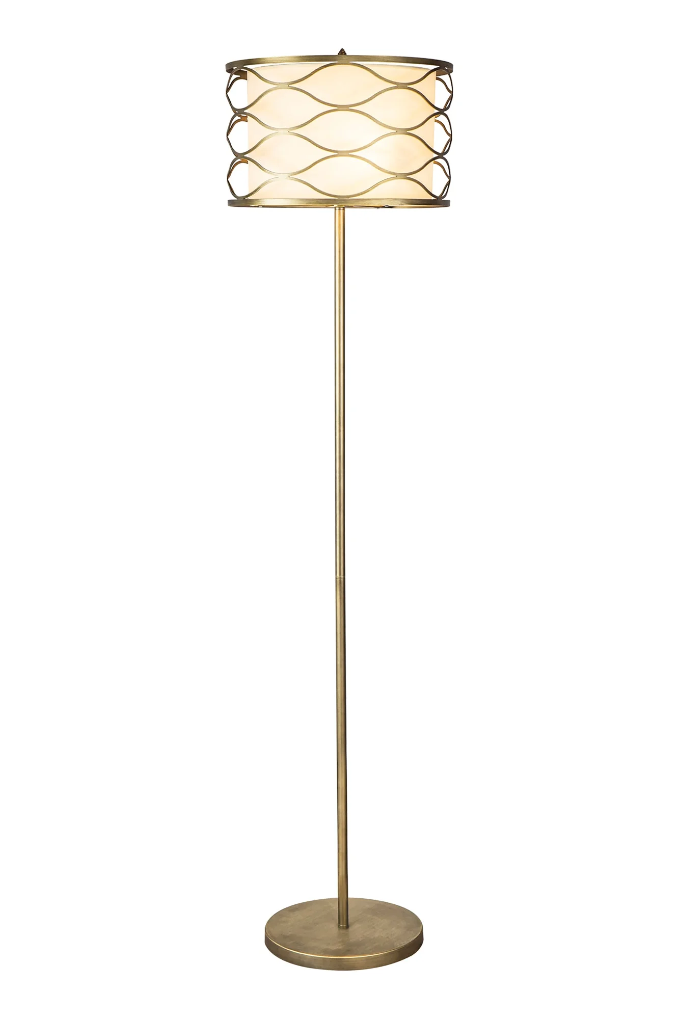 Edgerton Floor Lamp 3 Light E14 Aged Gold & Cream Fabric Shade - Image 7