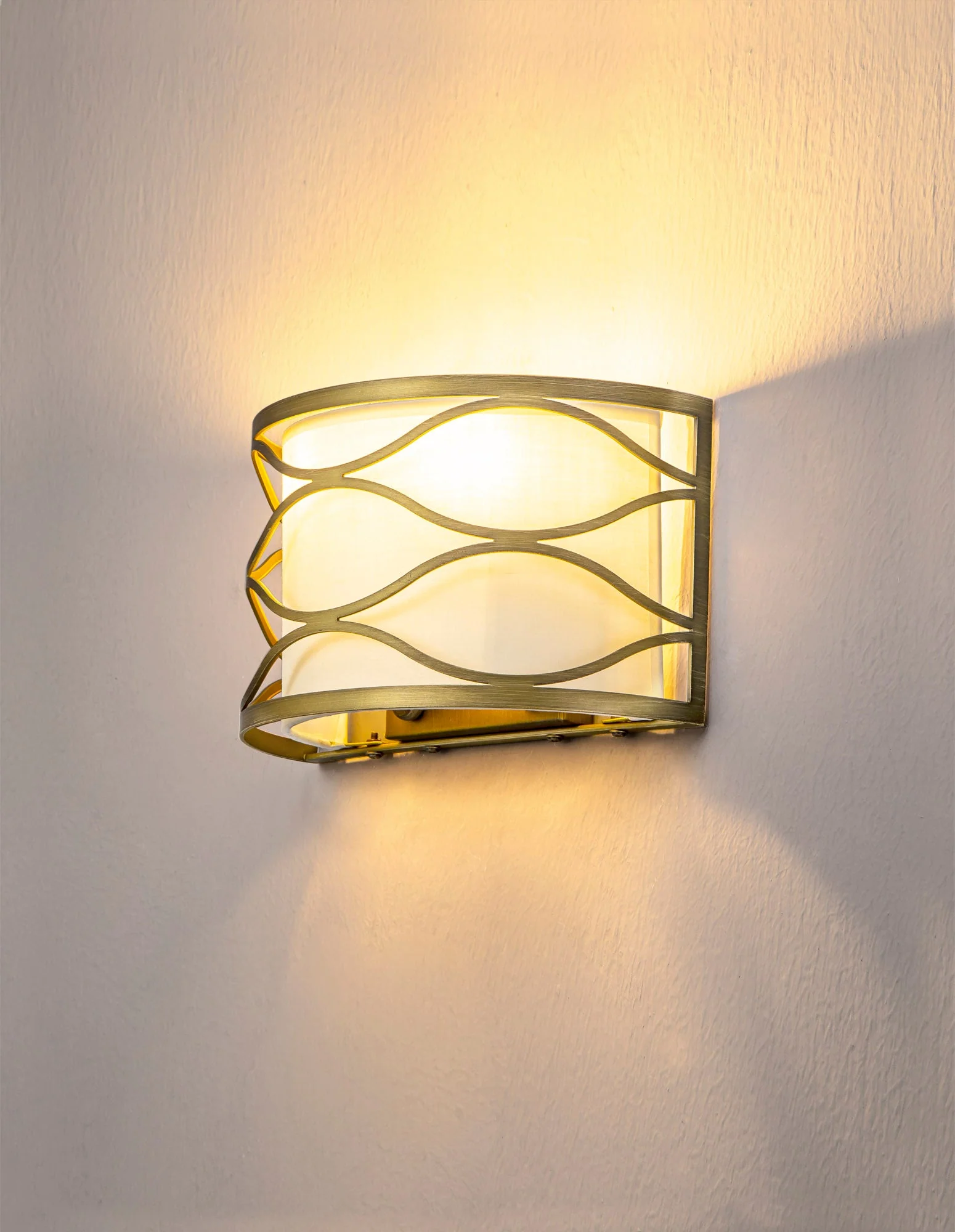 Edgerton Wall Lamp 2 Light E14 Aged Gold  &  Cream Fabric Shade - Image 2