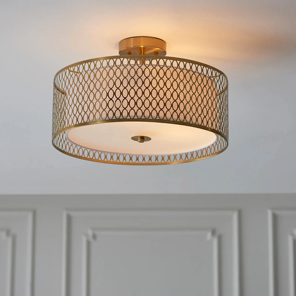 Edie 3Lt Flush Ceiling Lamp - Satin Nickel / Gold - Image 3