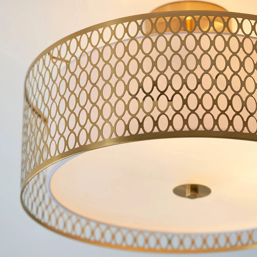 Edie 3Lt Flush Ceiling Lamp - Satin Nickel / Gold - Image 4