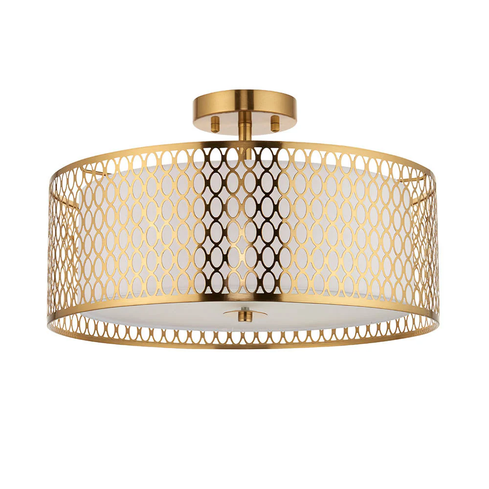Edie 3Lt Flush Ceiling Lamp - Satin Nickel / Gold - Image 7