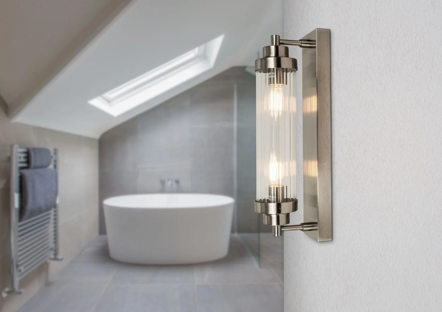 Edith 2 Light IP44 Bathroom Wall Light Satin Chrome/Antique Brass - Image 2