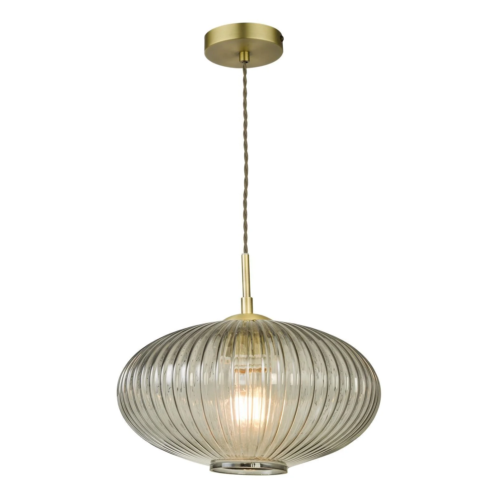 Edmond 1 Light Single Pendant Polished Chrome/Antique Brass Ribbed Glass - Image 2
