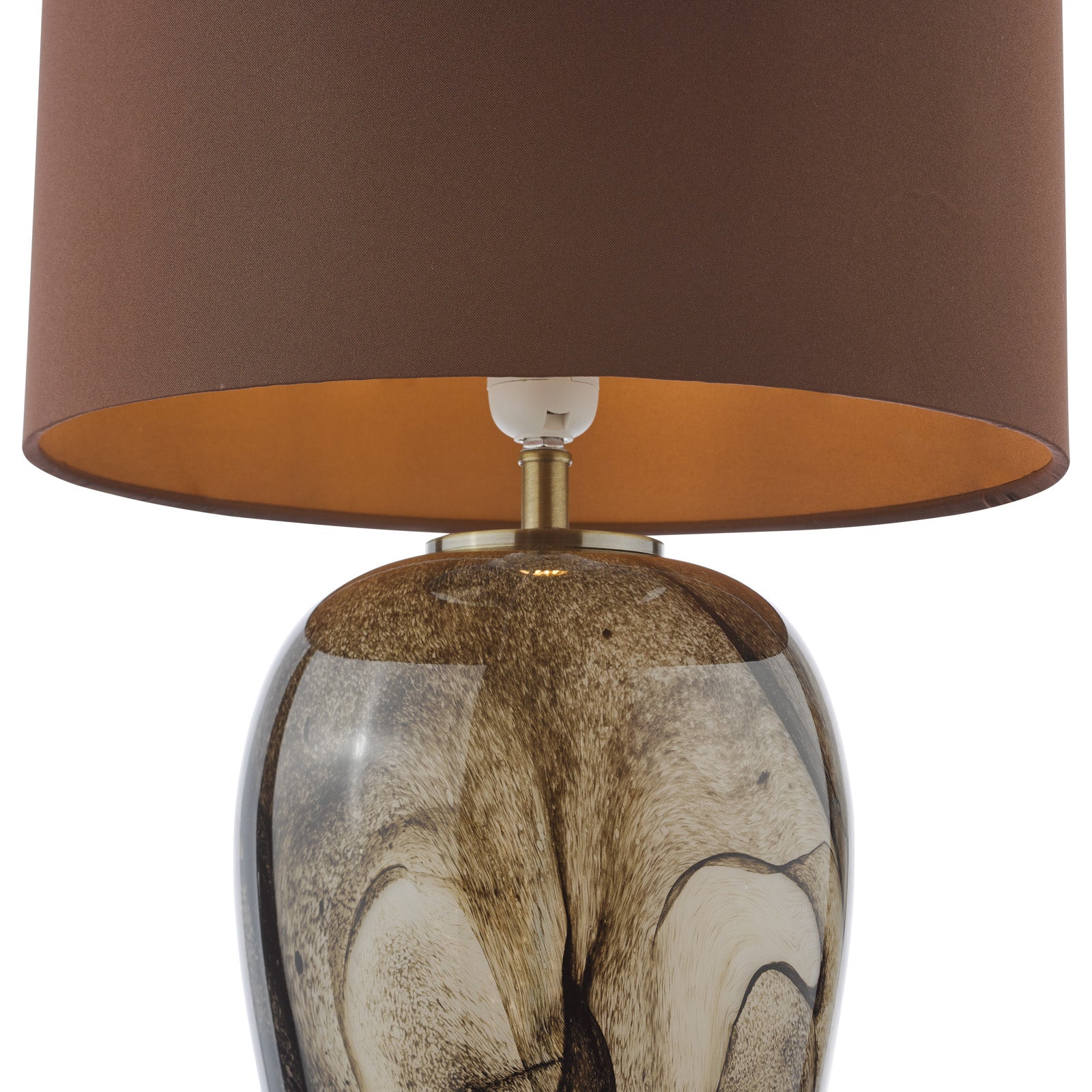 Egas Table Lamp Brown Marble Effect Glass and Antique Brass With Shade E27 - Image 3