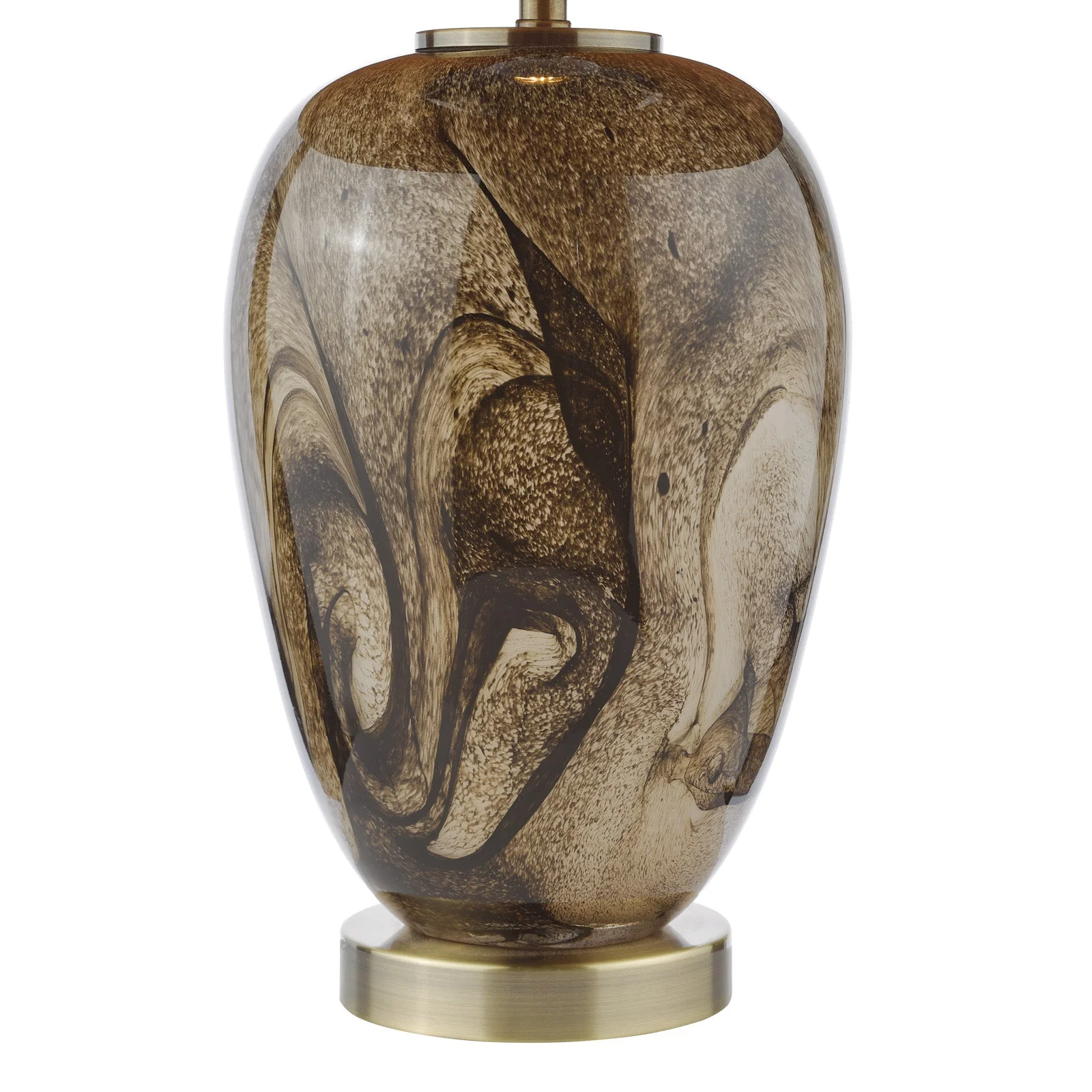 Egas Table Lamp Brown Marble Effect Glass and Antique Brass With Shade E27 - Image 4