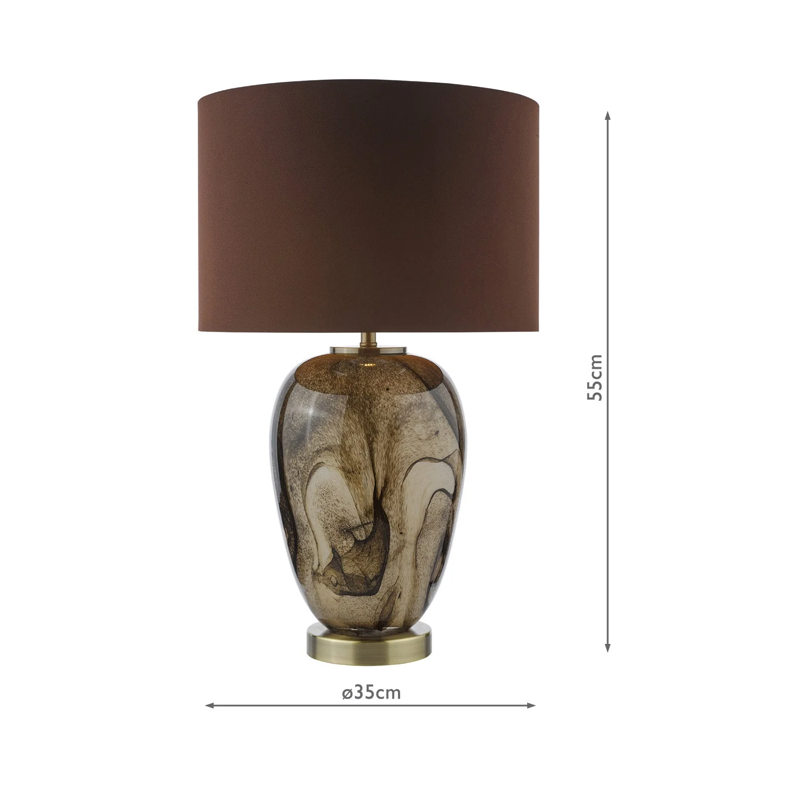 Egas Table Lamp Brown Marble Effect Glass and Antique Brass With Shade E27 - Image 7