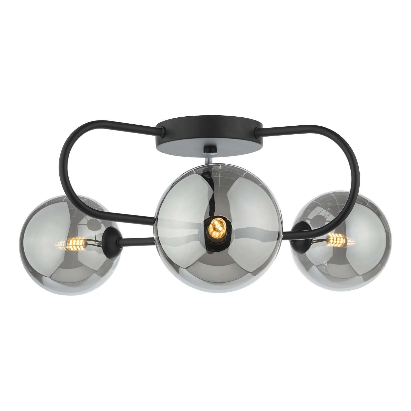 Eissa 3Lt Semi Flush Ceiling Light - Matt Black Smoked Glass Finish