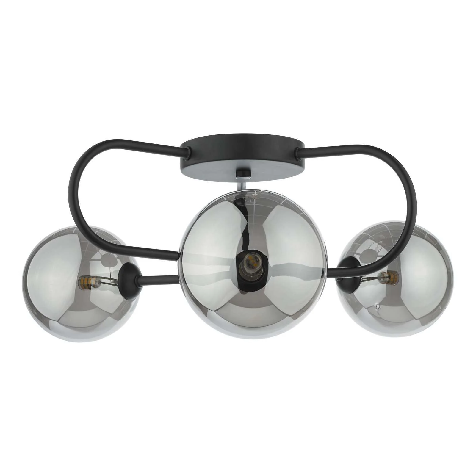 Eissa 3Lt Semi Flush Ceiling Light - Matt Black Smoked Glass Finish - Image 2