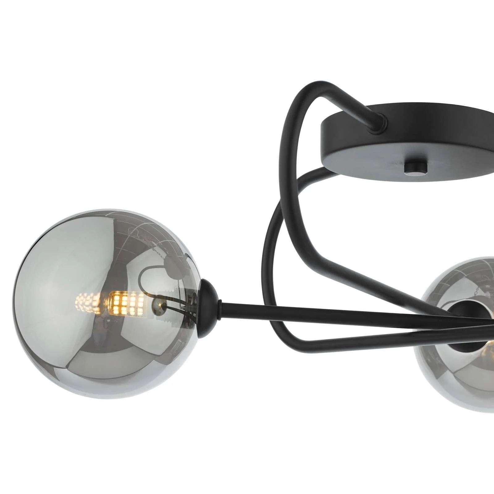 Eissa 3Lt Semi Flush Ceiling Light - Matt Black Smoked Glass Finish - Image 3