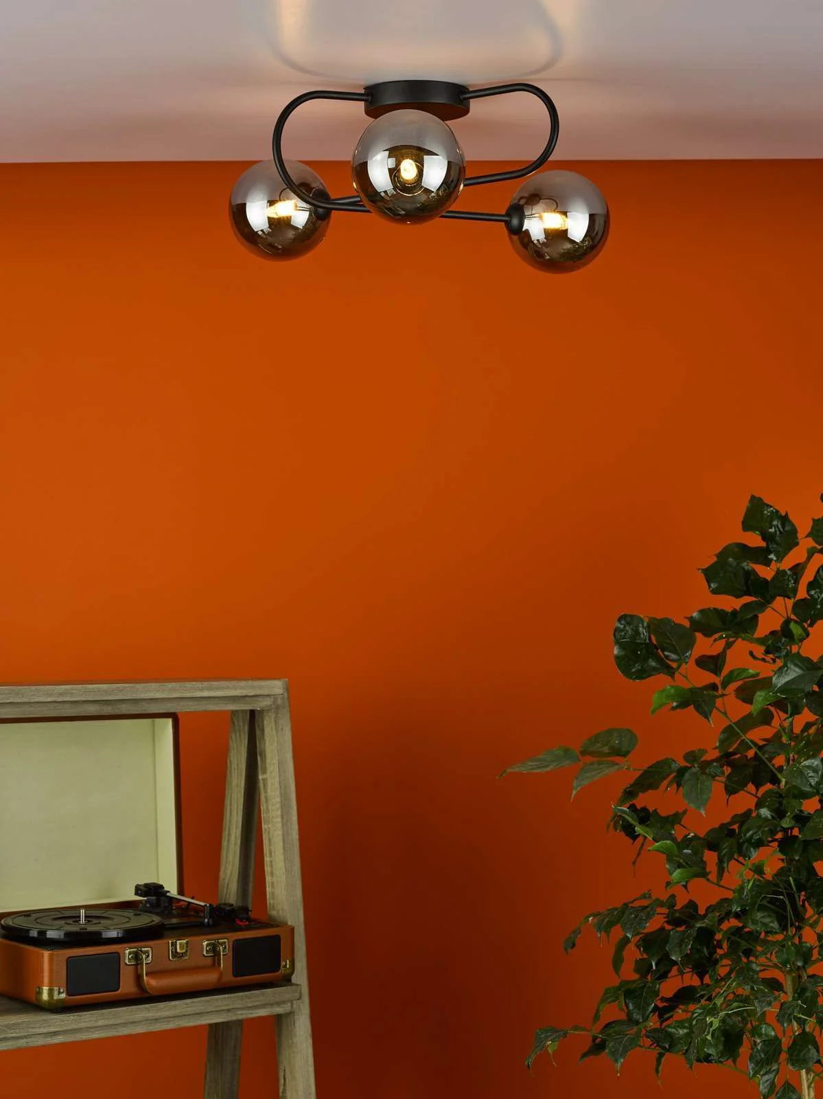 Eissa 3Lt Semi Flush Ceiling Light - Matt Black Smoked Glass Finish - Image 4