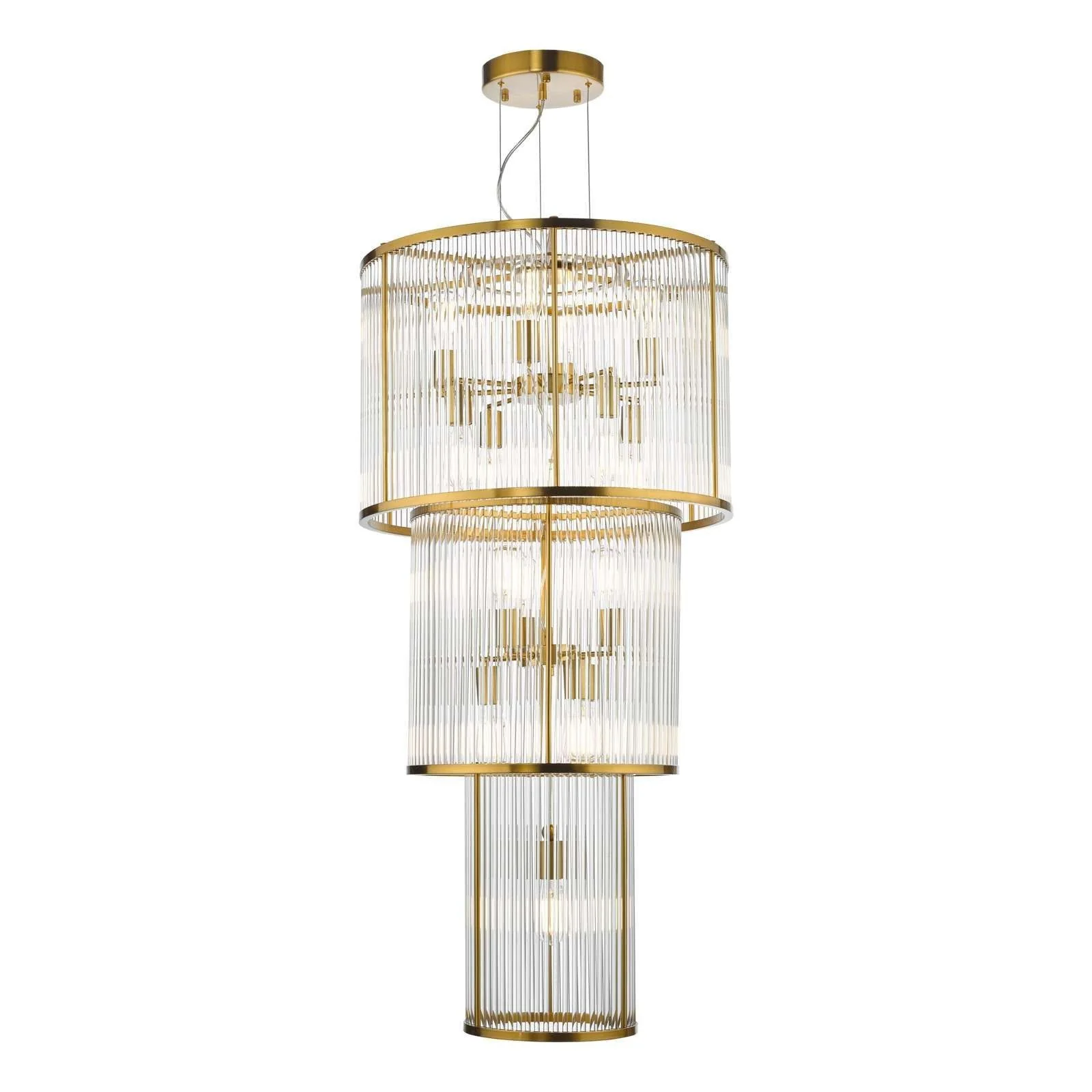 Eleanor 15Lt Chandelier Ceiling Light - Natural Brass & Glass