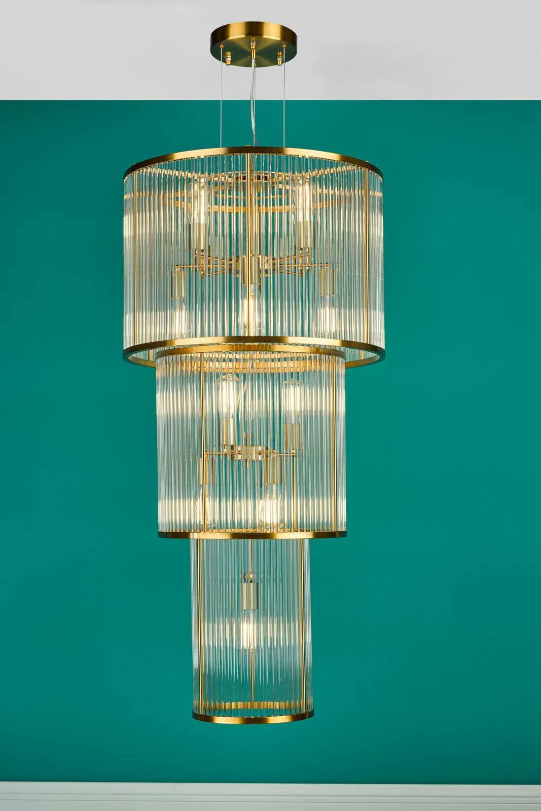Eleanor 15Lt Chandelier Ceiling Light - Natural Brass & Glass - Image 11
