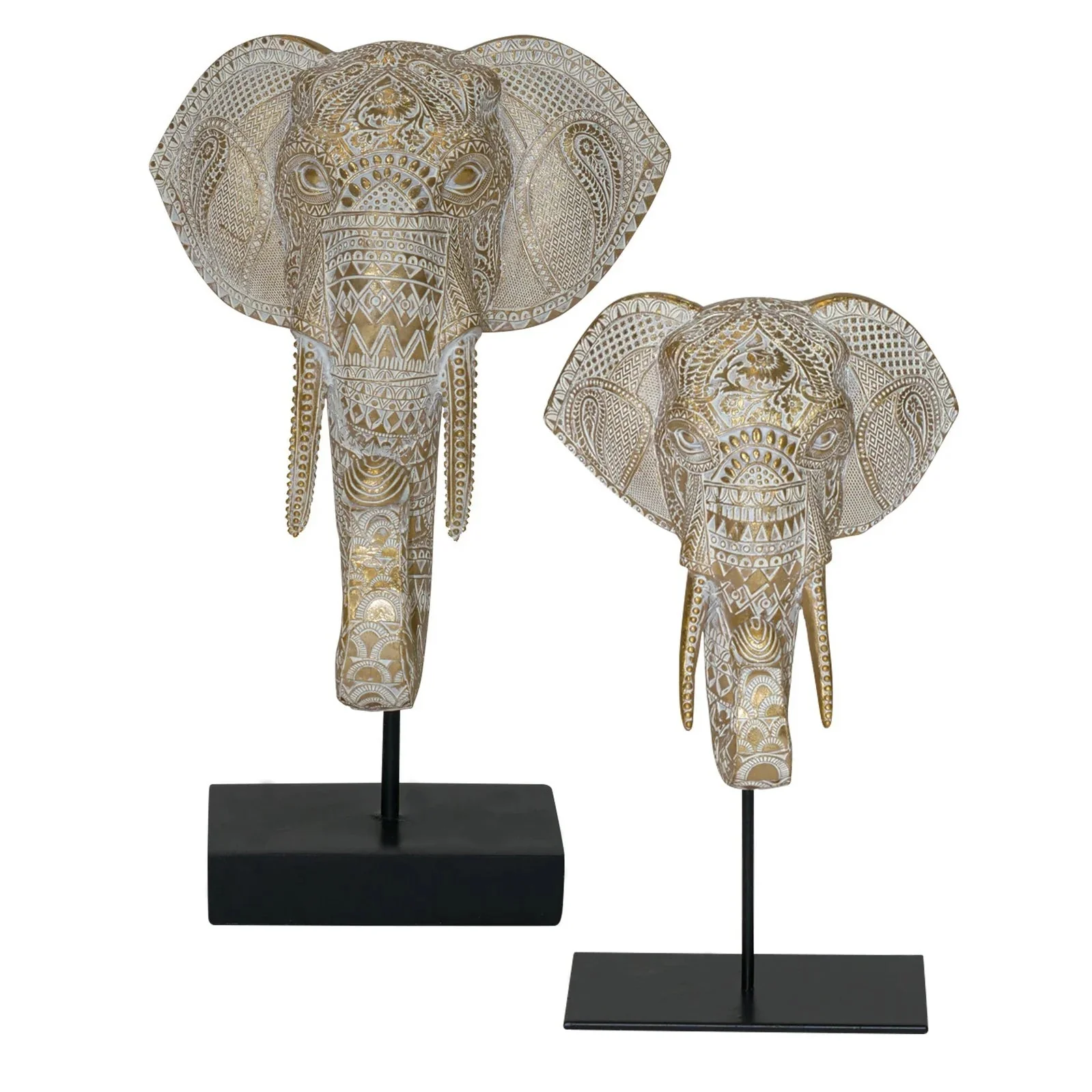 Elephant Small/Large Head - Gold & White Finish - Image 3