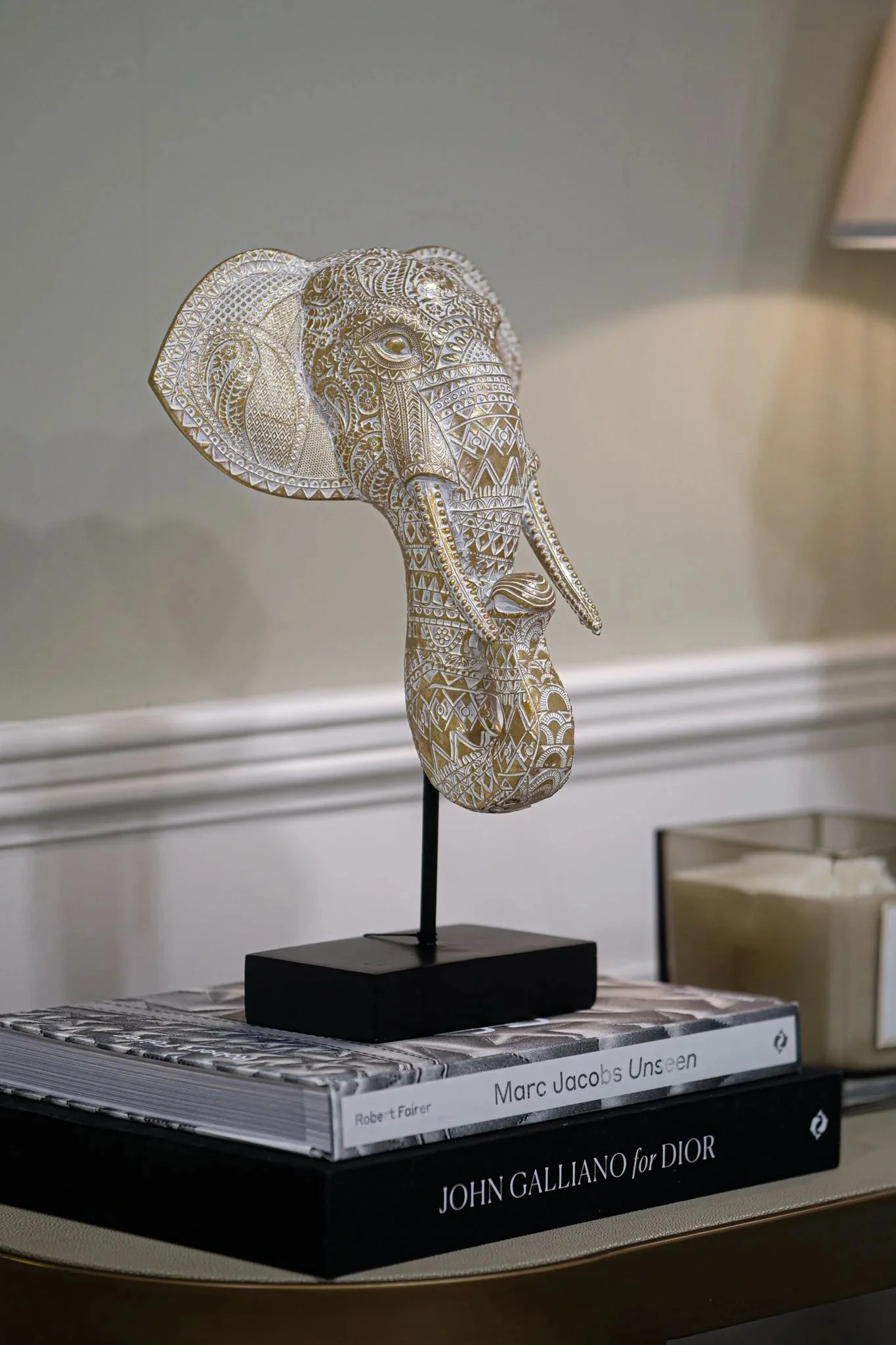 Elephant Small/Large Head - Gold & White Finish - Image 4