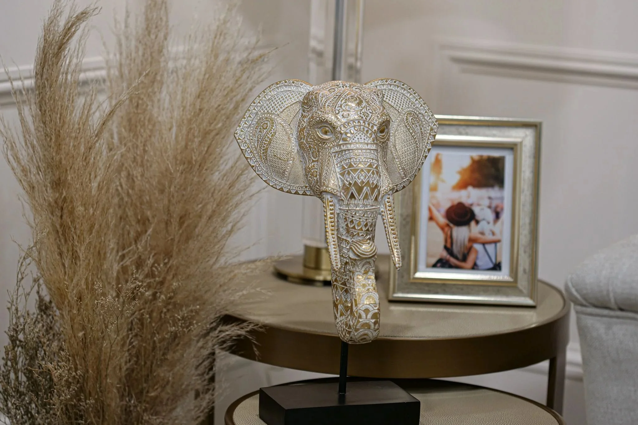 Elephant Small/Large Head - Gold & White Finish - Image 5
