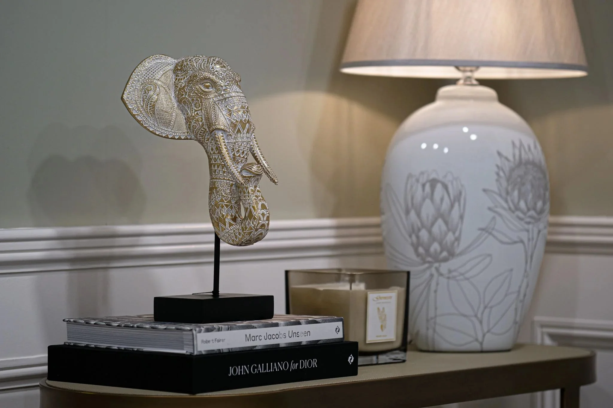 Elephant Small/Large Head - Gold & White Finish - Image 6