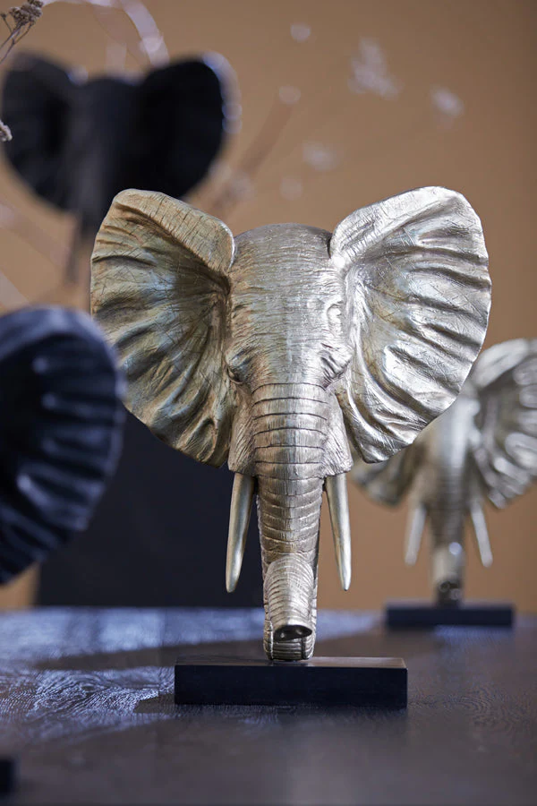 Elephant Small/Large Ornament on Base - Matt Black/Light Gold Finish - Image 14
