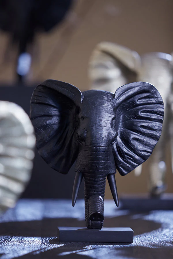 Elephant Small/Large Ornament on Base - Matt Black/Light Gold Finish - Image 5
