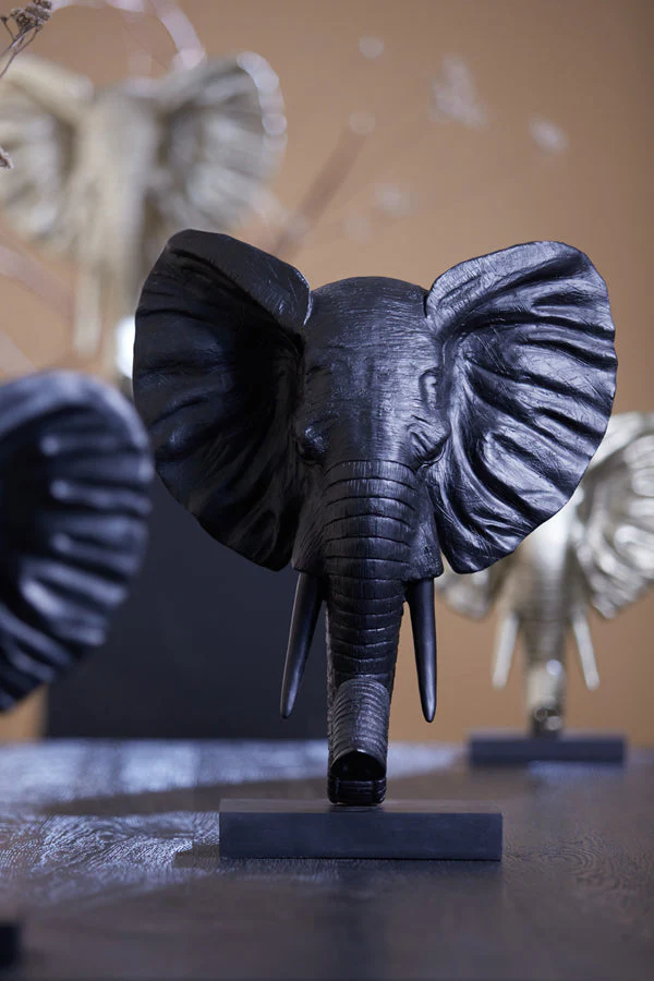 Elephant Small/Large Ornament on Base - Matt Black/Light Gold Finish - Image 8