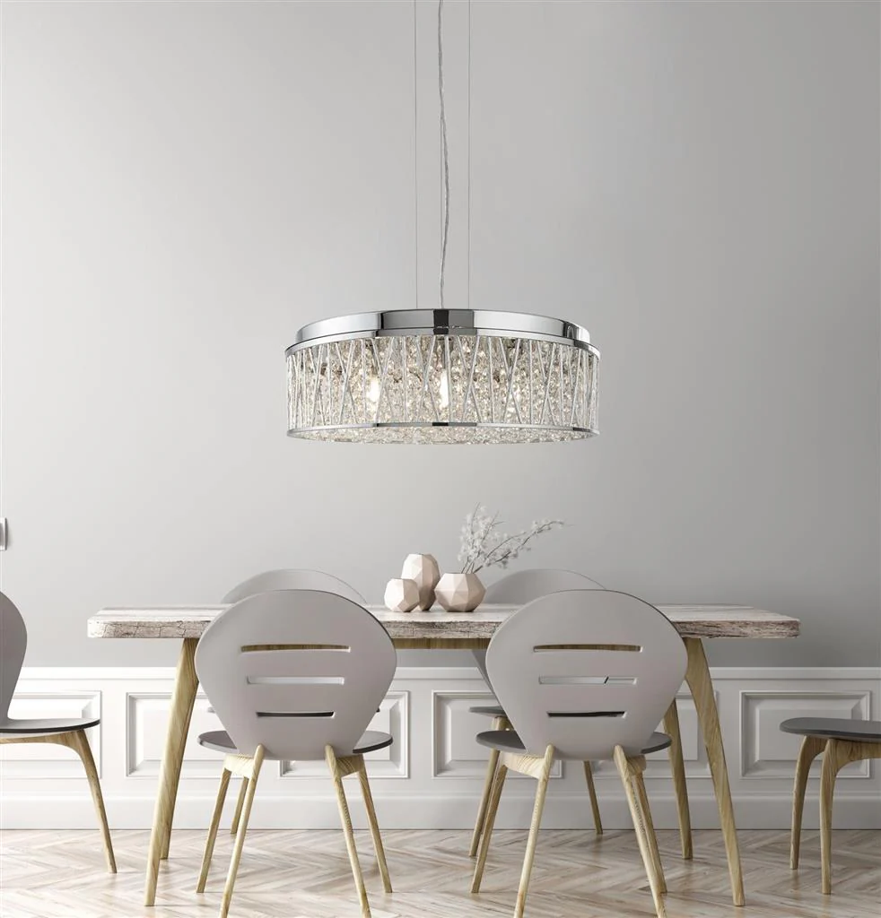 Elise 3/4/5/7Lt Crystal Ceiling Light to Semi-Flush - Chrome Metal & Crystal - Image 12