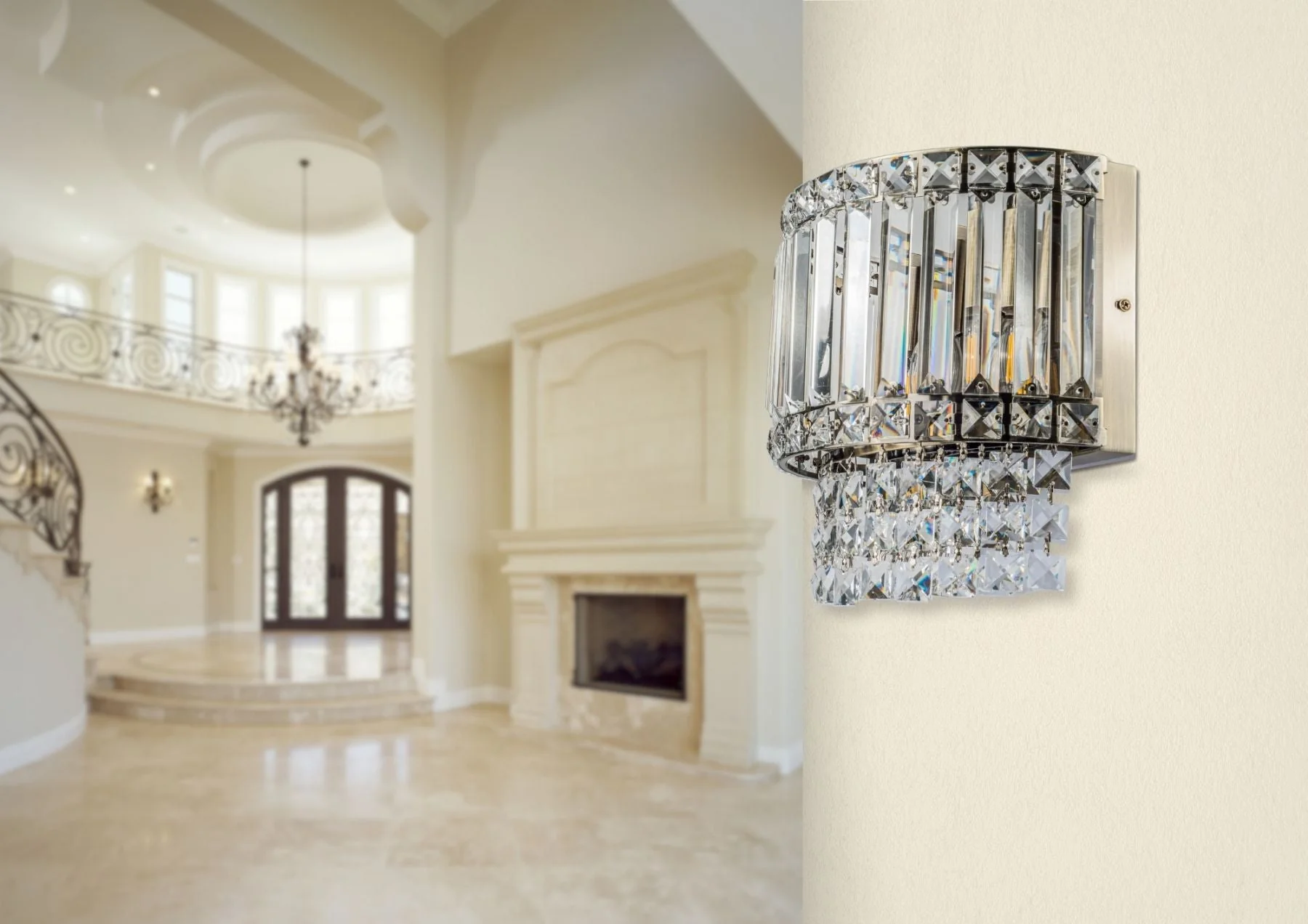 Isla 3 Light Wall Light Antique Brass/Polished Chrome with Crystal - Image 3