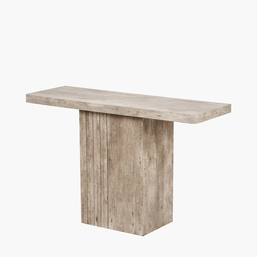 Elkton Concrete Effect Wood Veneer Groove Detail Console Table - Image 2