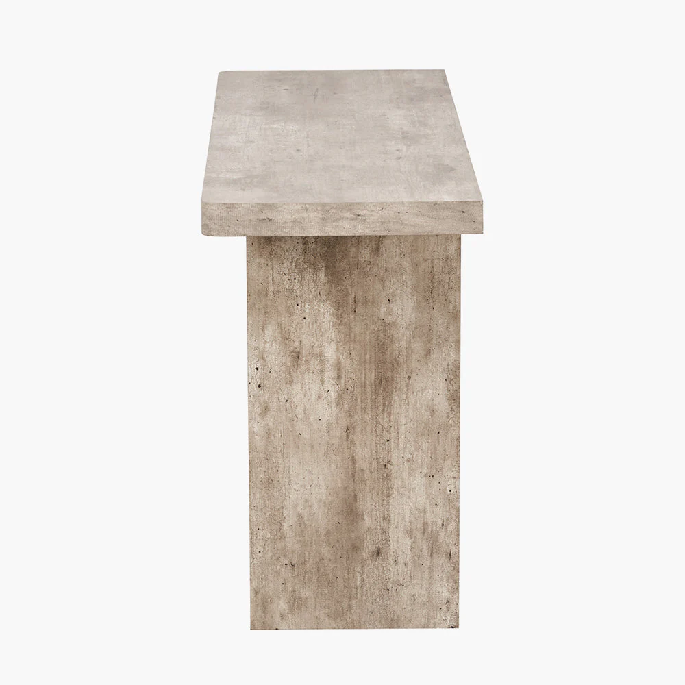 Elkton Concrete Effect Wood Veneer Groove Detail Console Table - Image 3