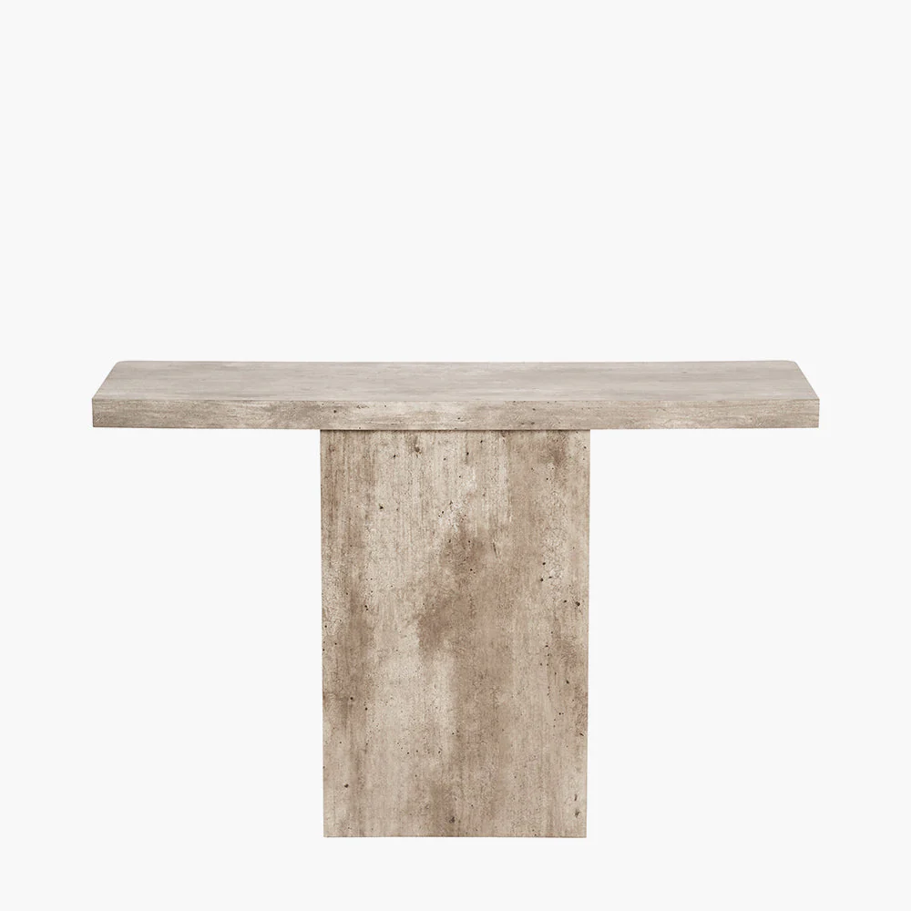 Elkton Concrete Effect Wood Veneer Groove Detail Console Table - Image 4