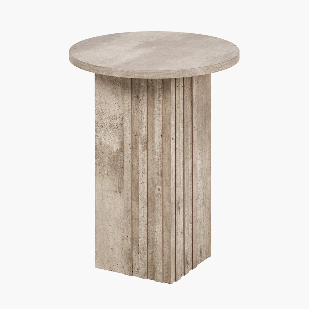Elkton Concrete Effect Wood Veneer Groove Detail Side Table - Image 2